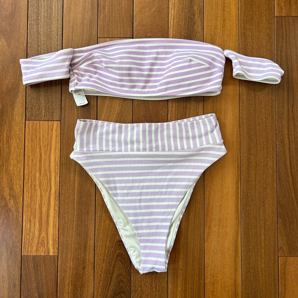 Aerie Striped Purple and White Bikini Set